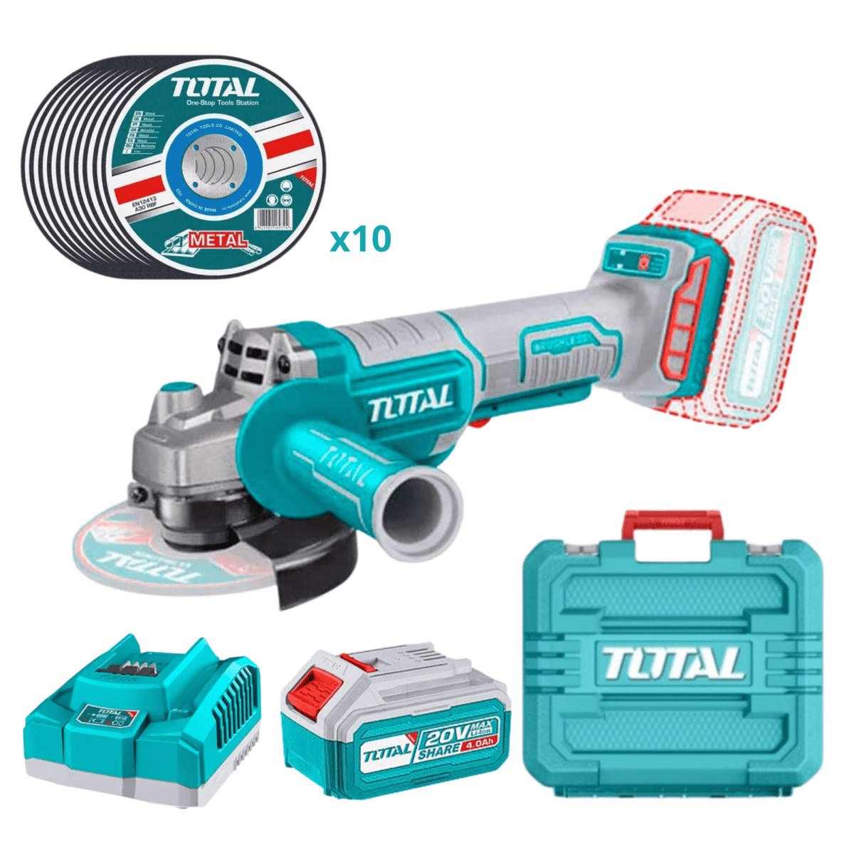Combo rotomartillo + amoladora 20v 2 baterias 4Ah y cargador Total4