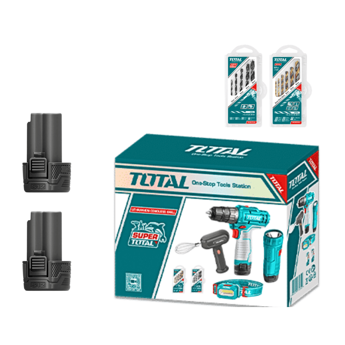 Taladro 12v + linterna + lampara + batidora Total7
