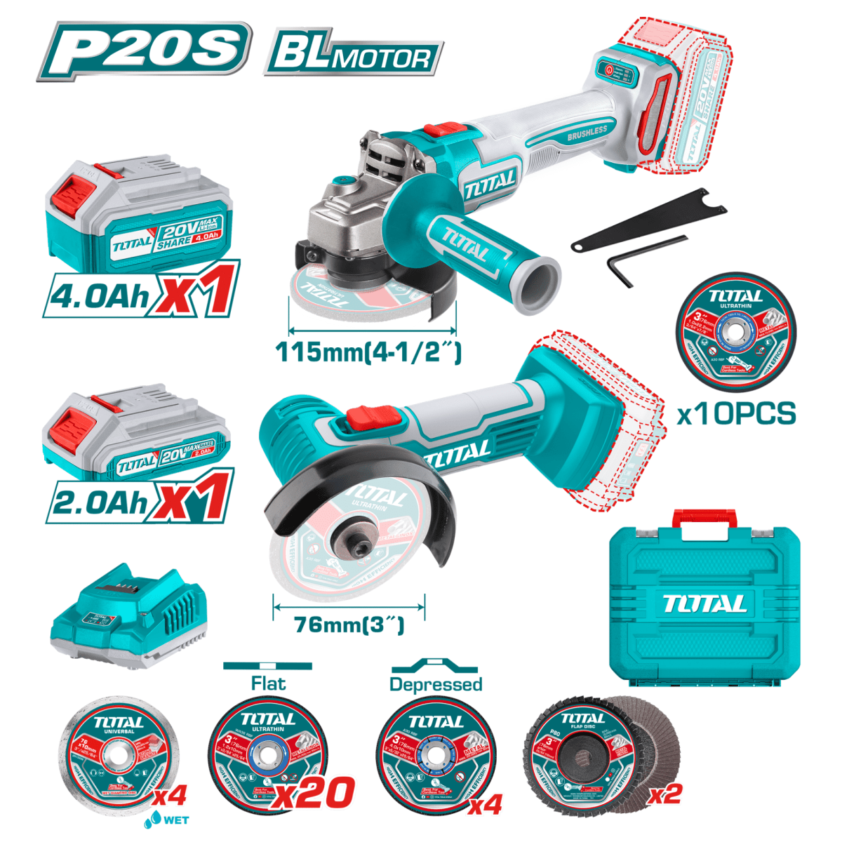 Combo amoladora angular + amoladora recta 20v Total2