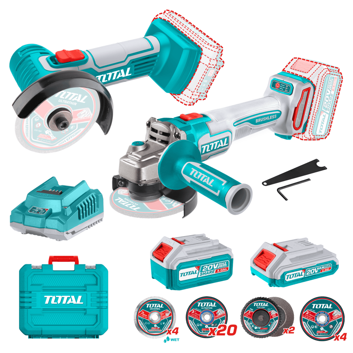 Combo amoladora angular + amoladora recta 20v Total1