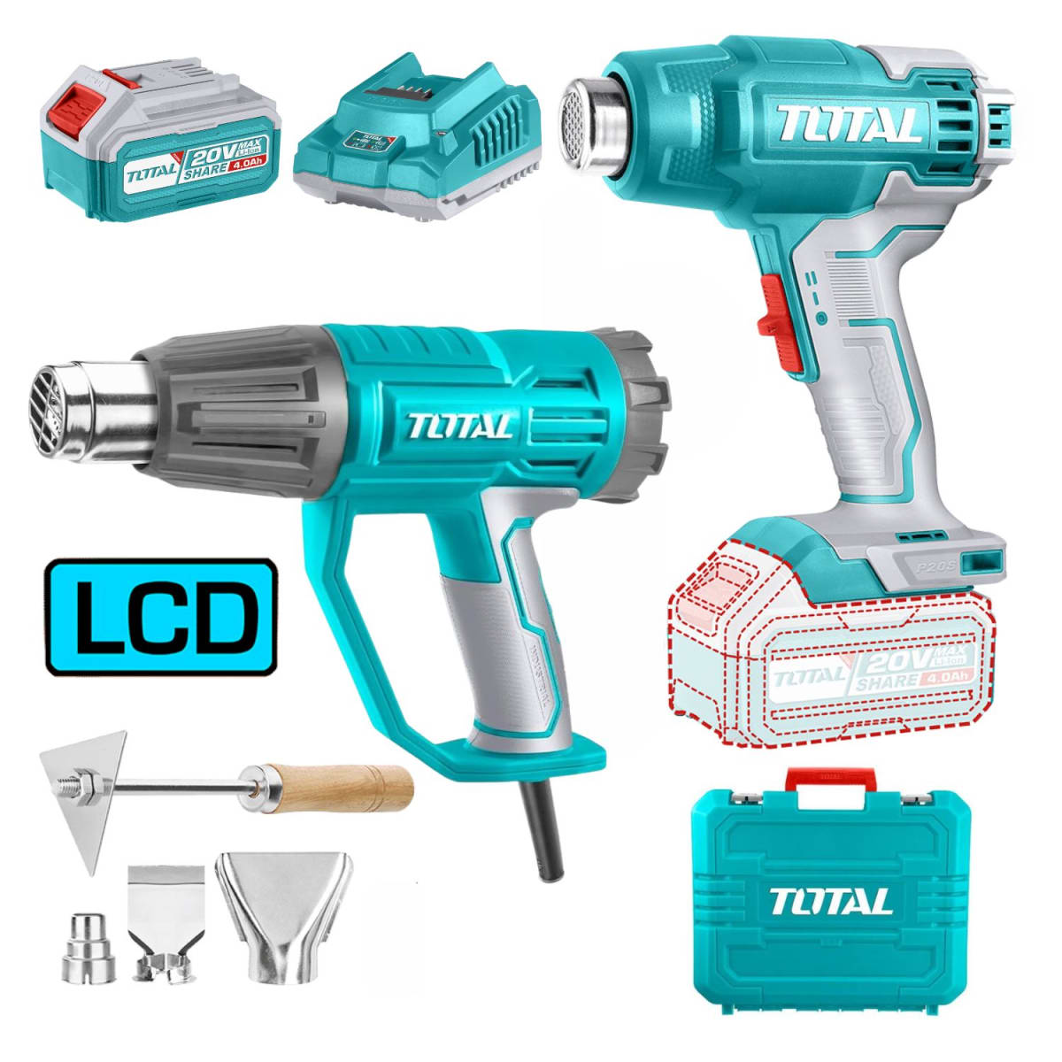 Combo pistola de calor 20v + pistola de calor 2000w Total1
