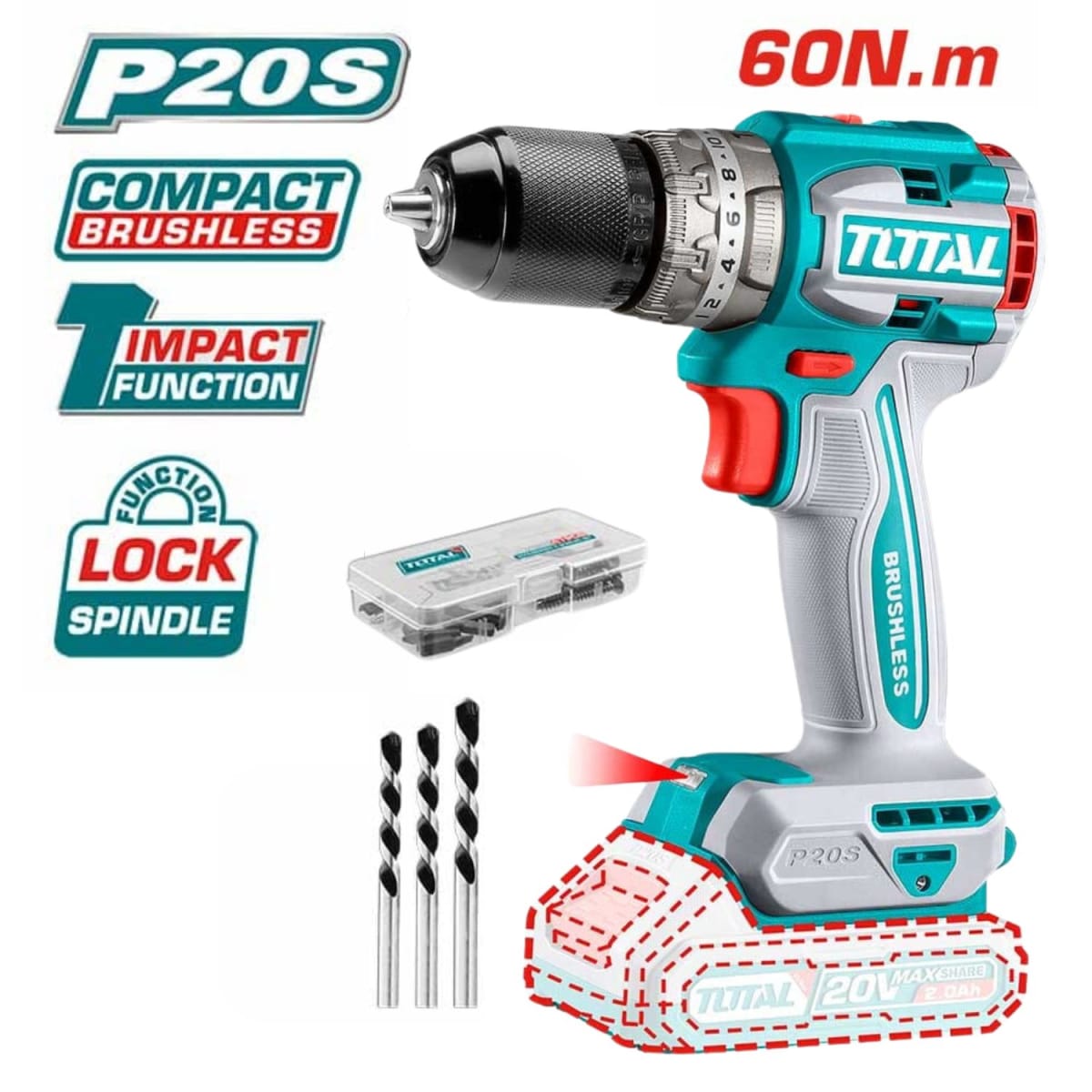 Taladro percutor + llave de impacto 500nm + rotomartillo + amoladora Total6