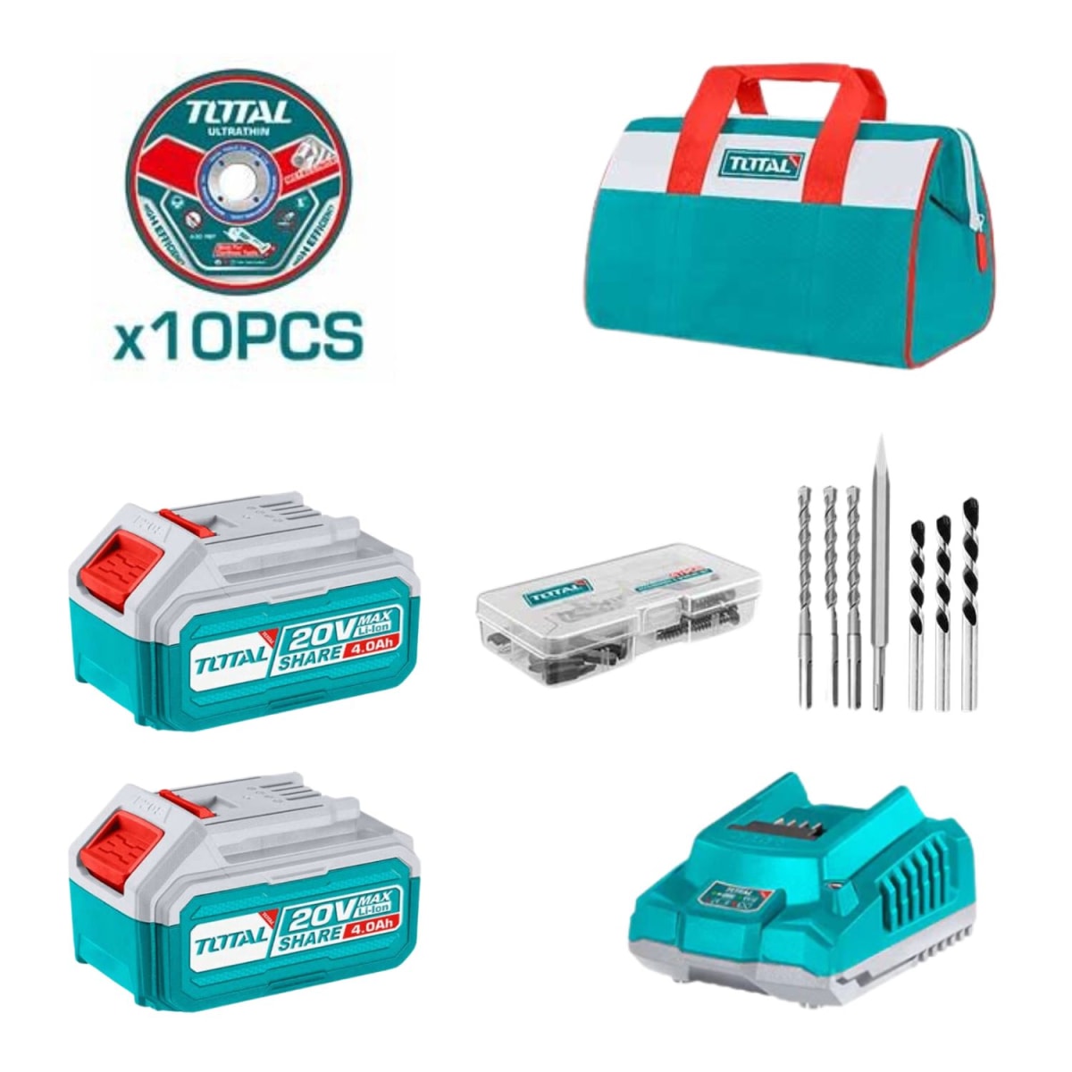 Combo industrial taladro percutor + rotomartillo + amoladora Total6