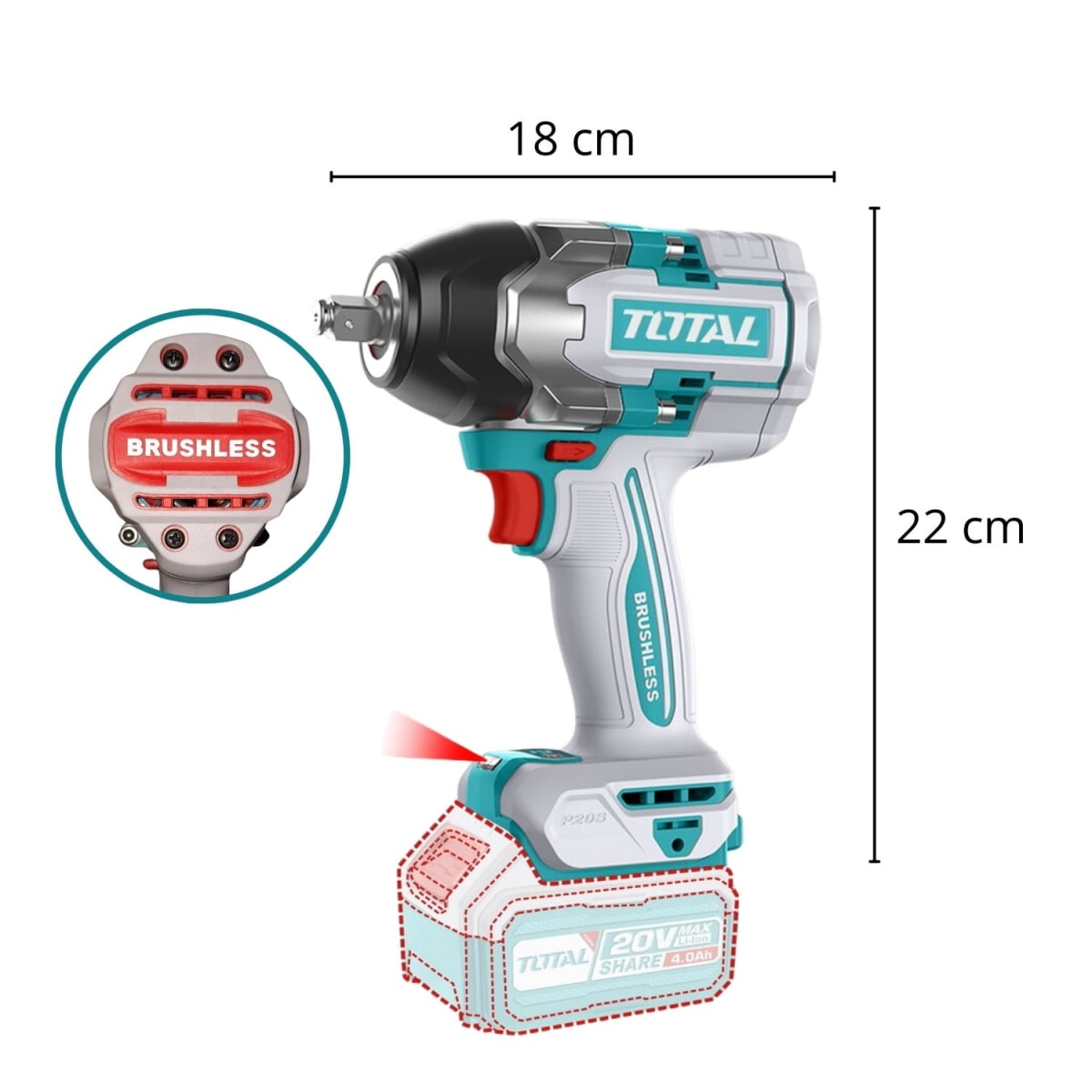 Llave de impacto 850nm + bateria 4ah + cargador Total + batidora5