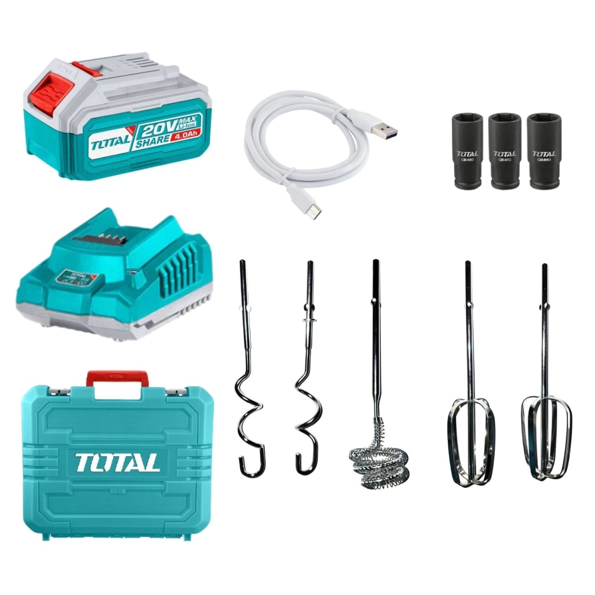 Llave de impacto 850nm + bateria 4ah + cargador Total + batidora3