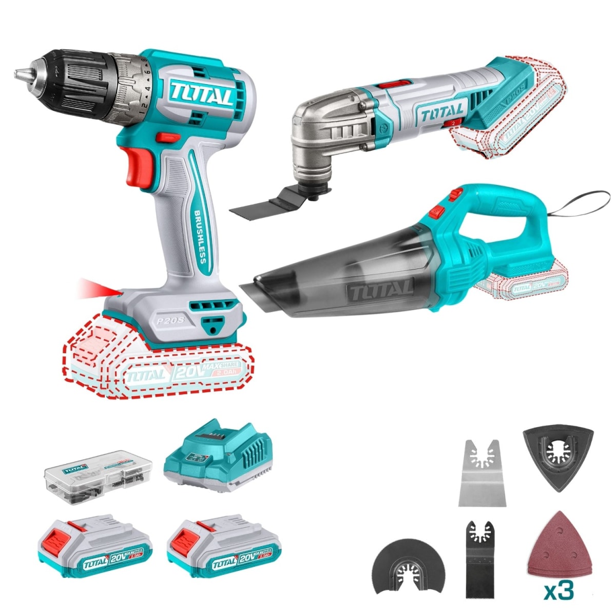 Mega Combo Multi herramienta + Aspiradora + Atornillador 20V Total3