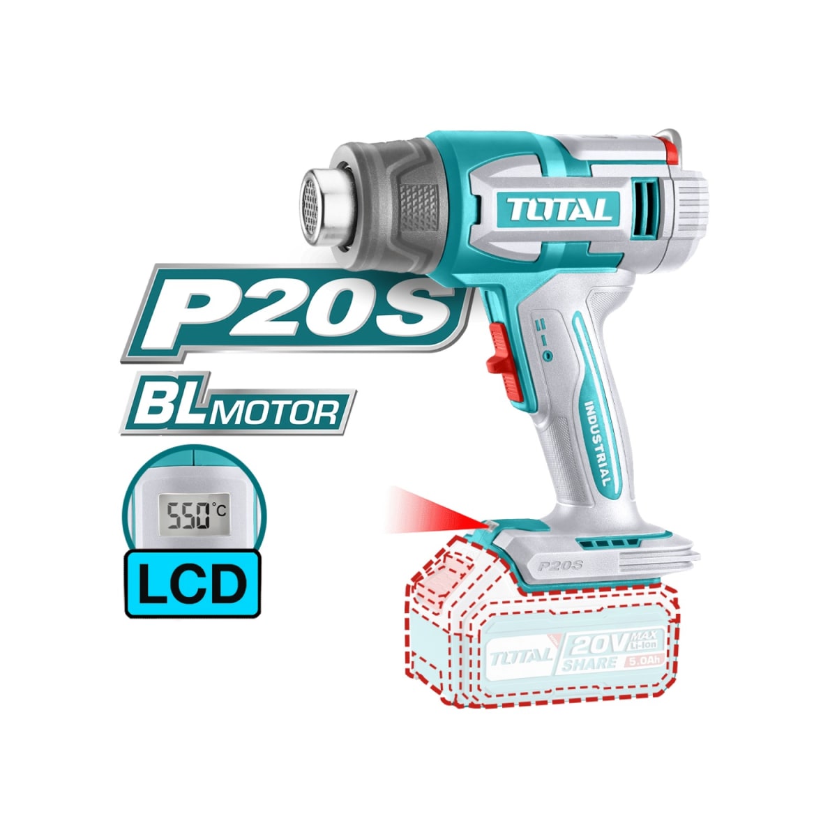Combo llave de impacto + pistola de calor + pulidora industrial Total3