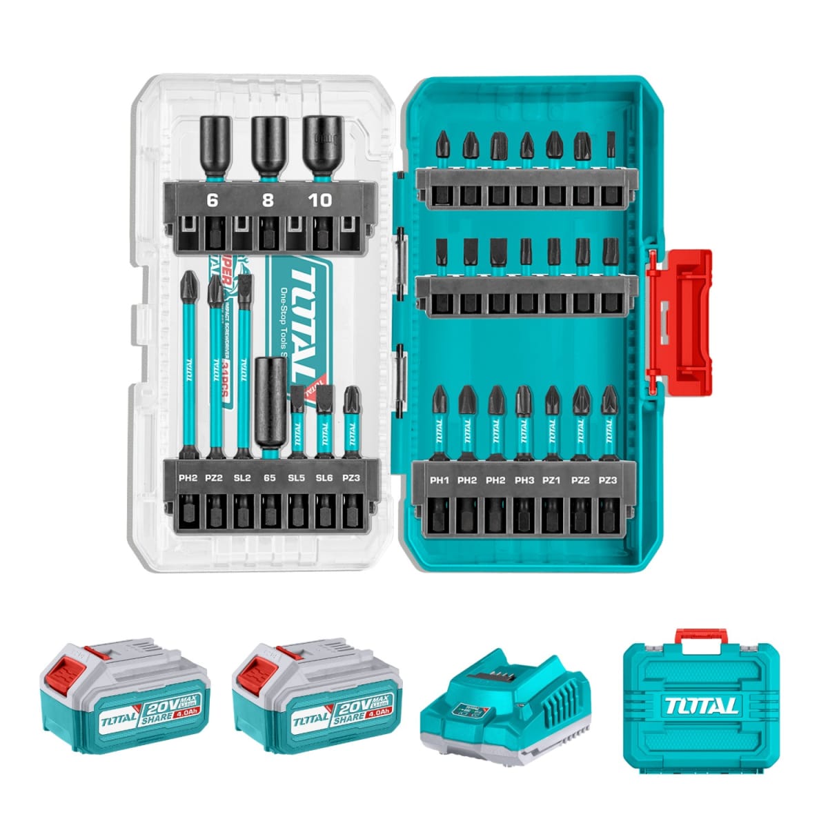 Atornillador de impacto 20v Brushless 285Nm + punteros total4