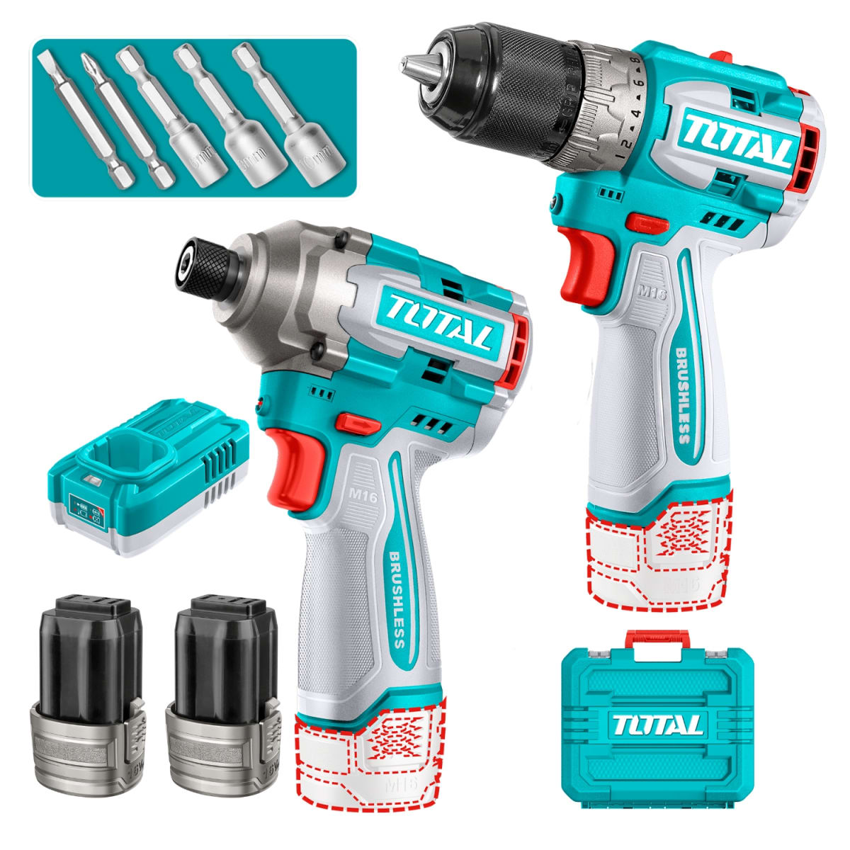 Combo Taladro Atornillador 60nm + Atornillador de Impacto 170nm 16v Total1