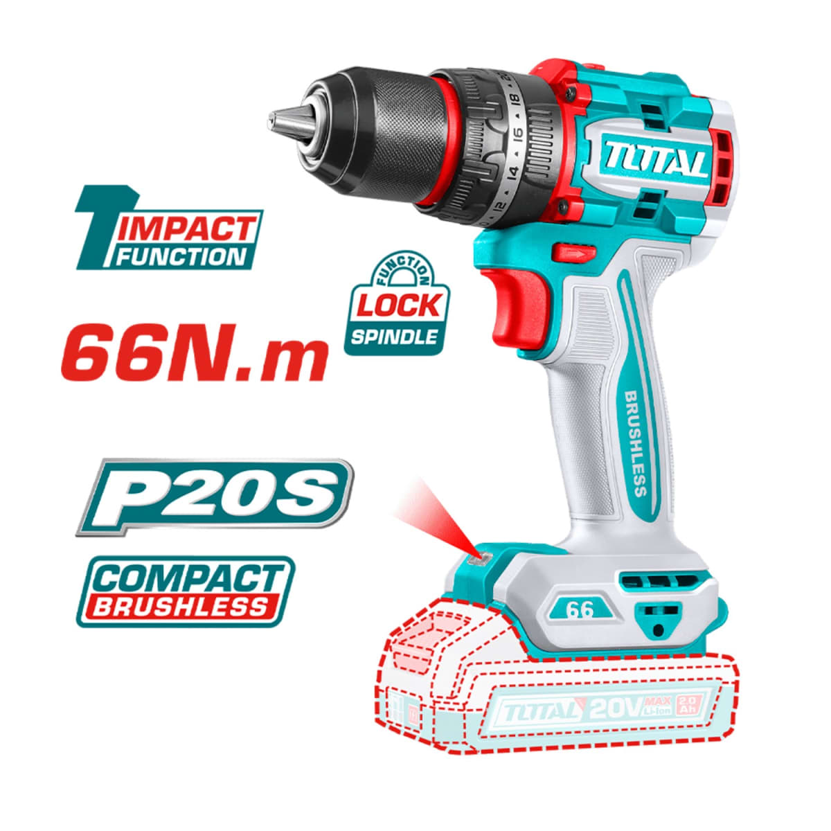 Taladro percutor 66nm + llave de impacto + pistola de calor + herramienta multifunción Total5