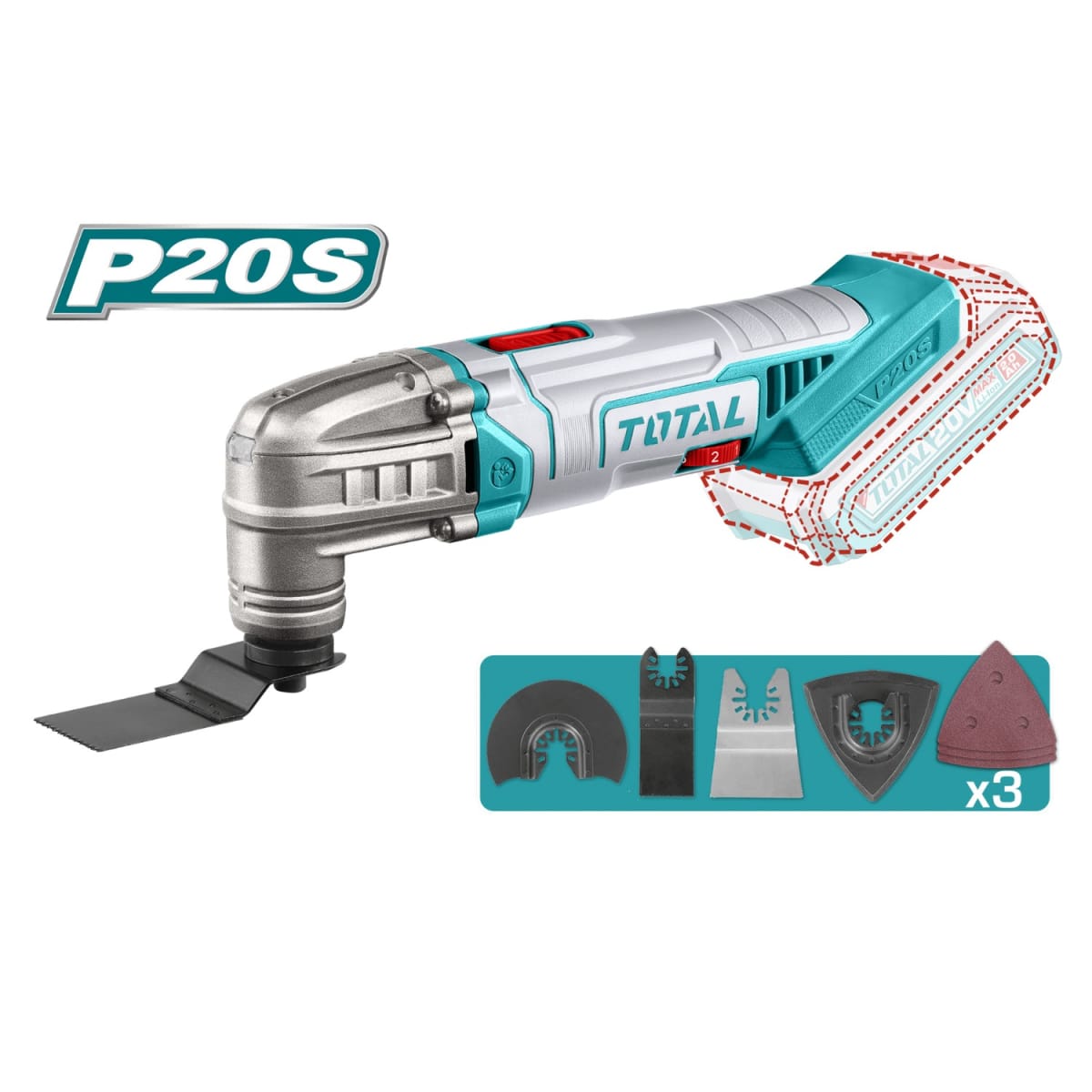 Taladro percutor 66nm + llave de impacto + pistola de calor + herramienta multifunción Total4