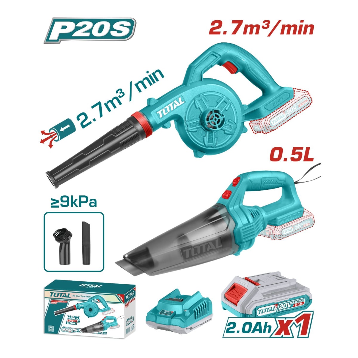 Combo Sopladora + Aspiradora incluye batería y cargador Total2