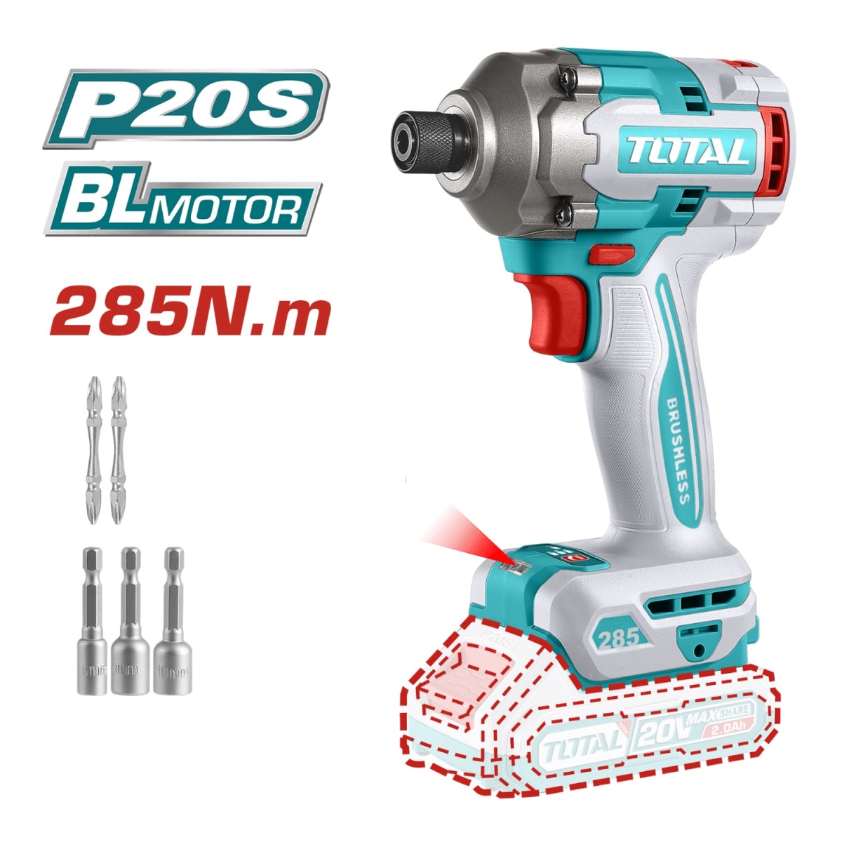 Taladro percutor 66nm + sierra circular + atornillador 285nm + lijadora y linterna Total6