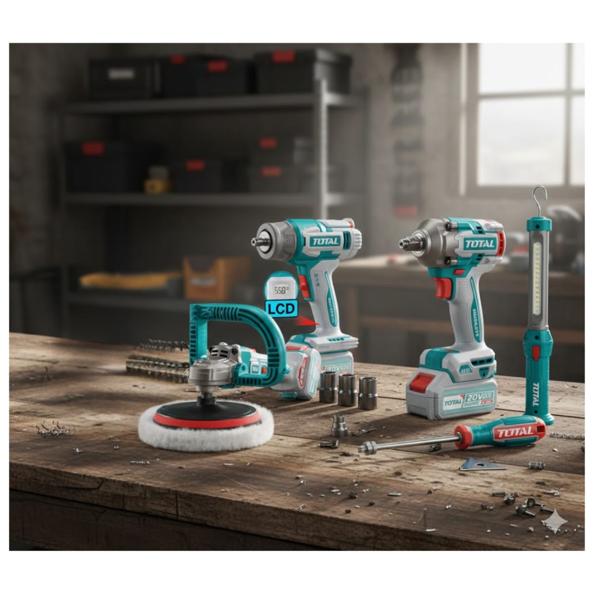 Combo 4 en 1 Llave de Impacto 400nm + Pulidora + Pistola de Calor + Linterna 20v Total2