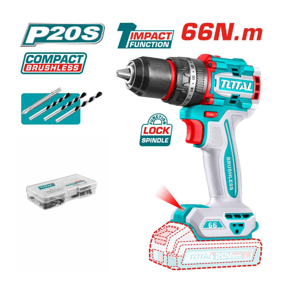 Taladro Percutor 66Nm + Rotomartillo + Amoladora industrial Total6