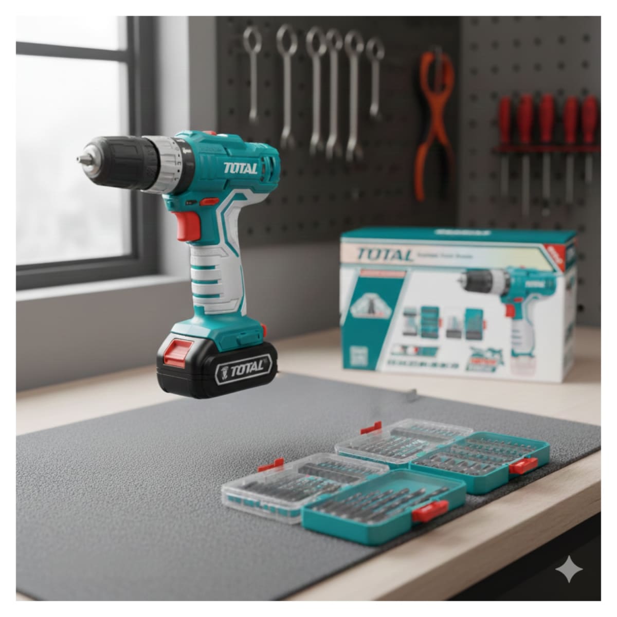 Taladro Percutor 20nm 12v + Set de Brocas Total4