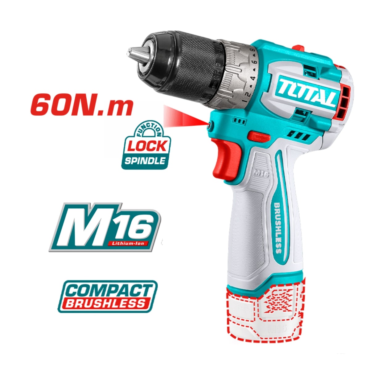 Combo Taladro Percutor 60nm 16v + Set de Brocas Total3