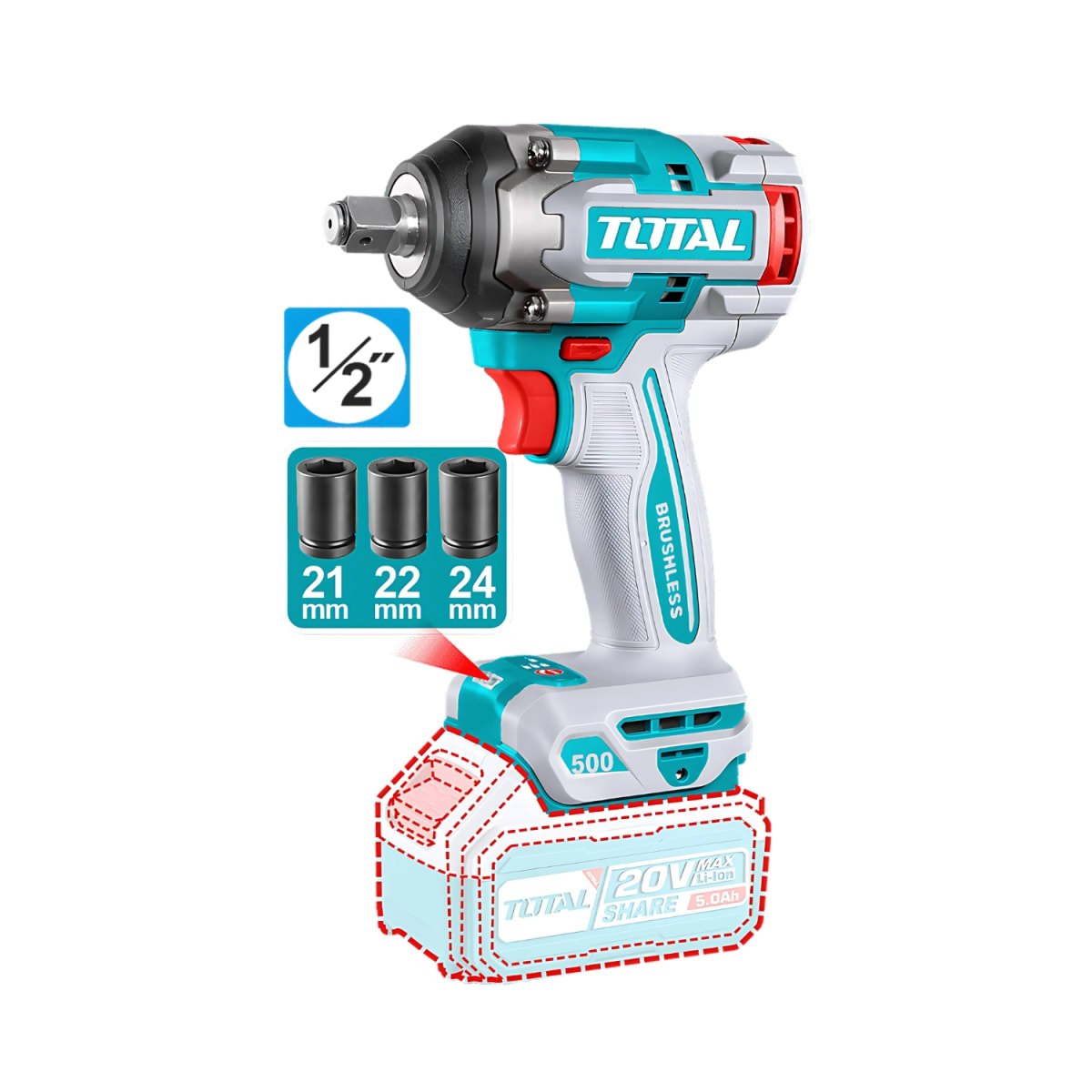 Mega Combo Llave de Impacto 1350N.m + Llave de Impacto 500N.m. + Pistola de Calor + Lámpara Total3