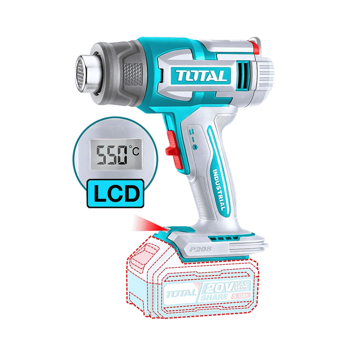 Mega Combo Llave de Impacto 1350N.m + Llave de Impacto 500N.m. + Pistola de Calor + Lámpara Total4