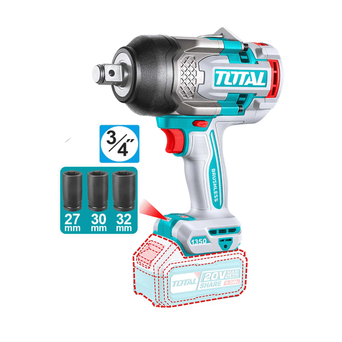 Mega Combo Llave de Impacto 1350N.m + Llave de Impacto 500N.m. + Pistola de Calor + Lámpara Total5