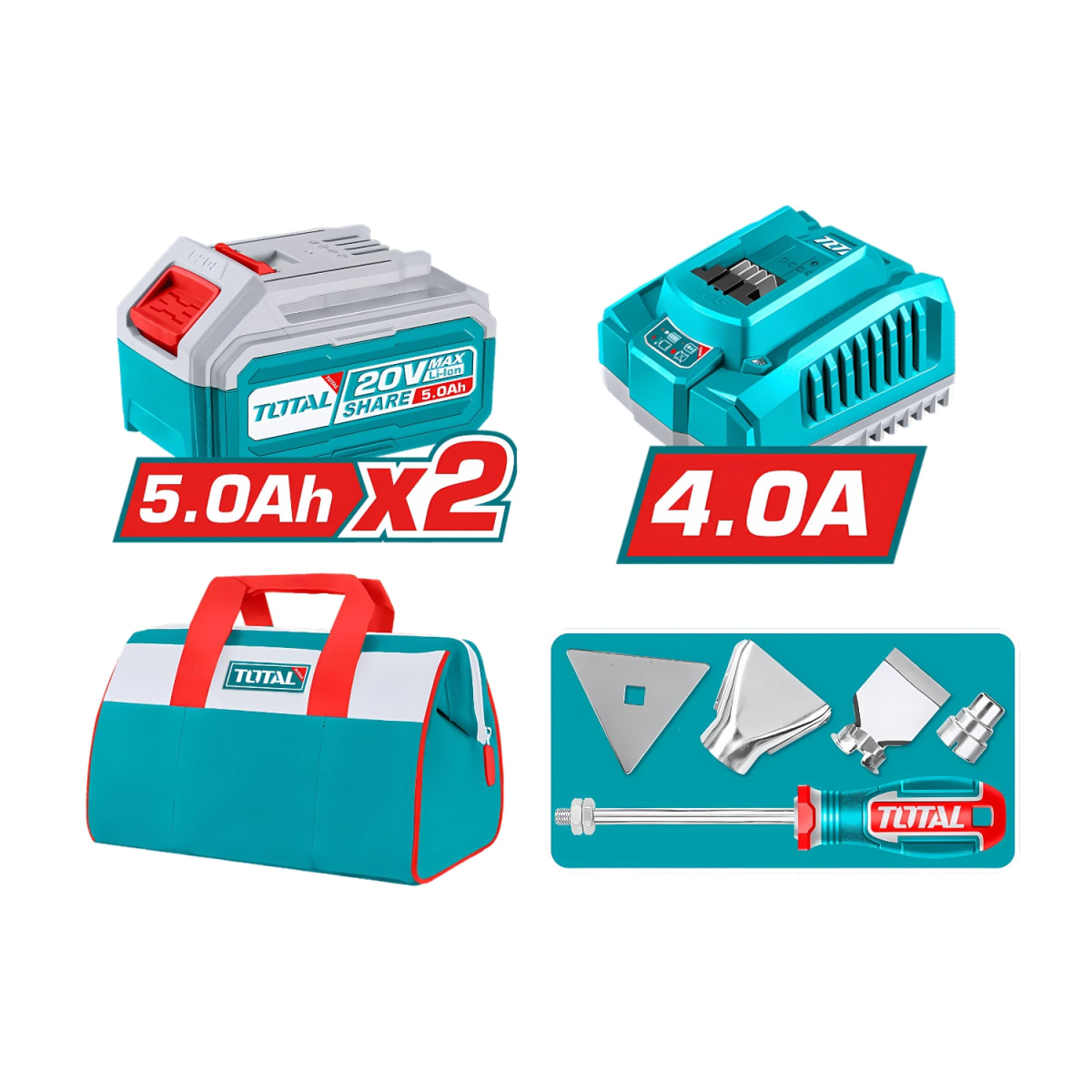 Mega Combo Llave de Impacto 1350N.m + Llave de Impacto 500N.m. + Pistola de Calor + Lámpara Total7