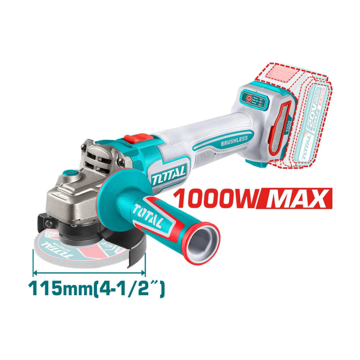 Combo Taladro 96nm y Amoladora 20v Brushless Industrial Total5