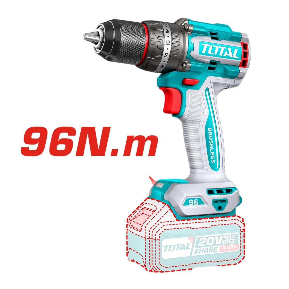 Combo Taladro 96nm y Amoladora 20v Brushless Industrial Total6