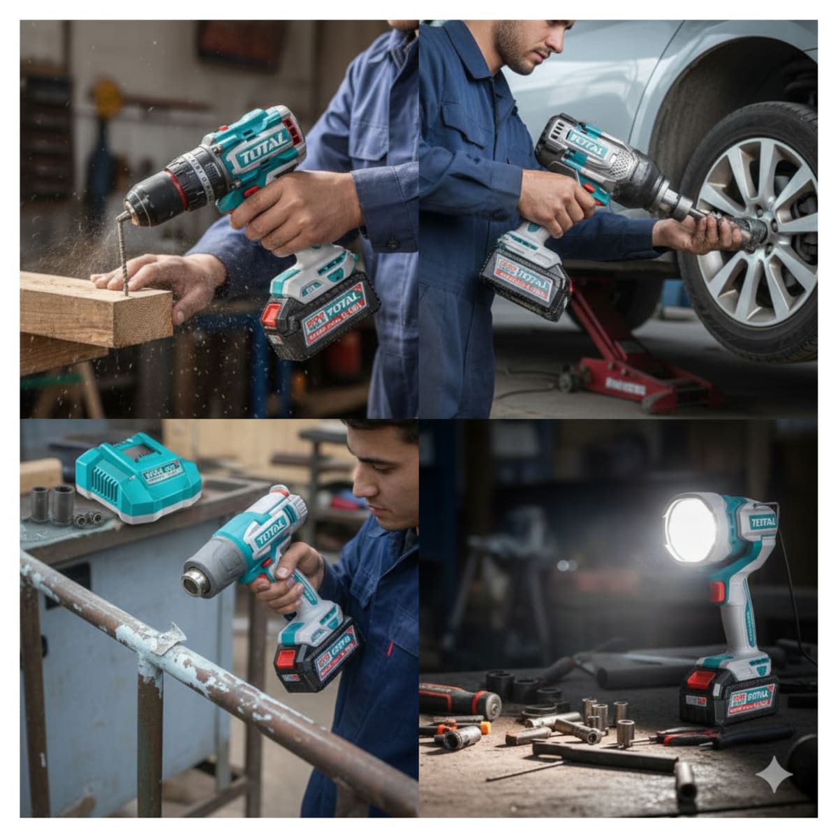 Combo 4 en 1 Llave de Impacto 1350nm +Taladro 96nm + Pistola de Calor + Linterna 20v Total8