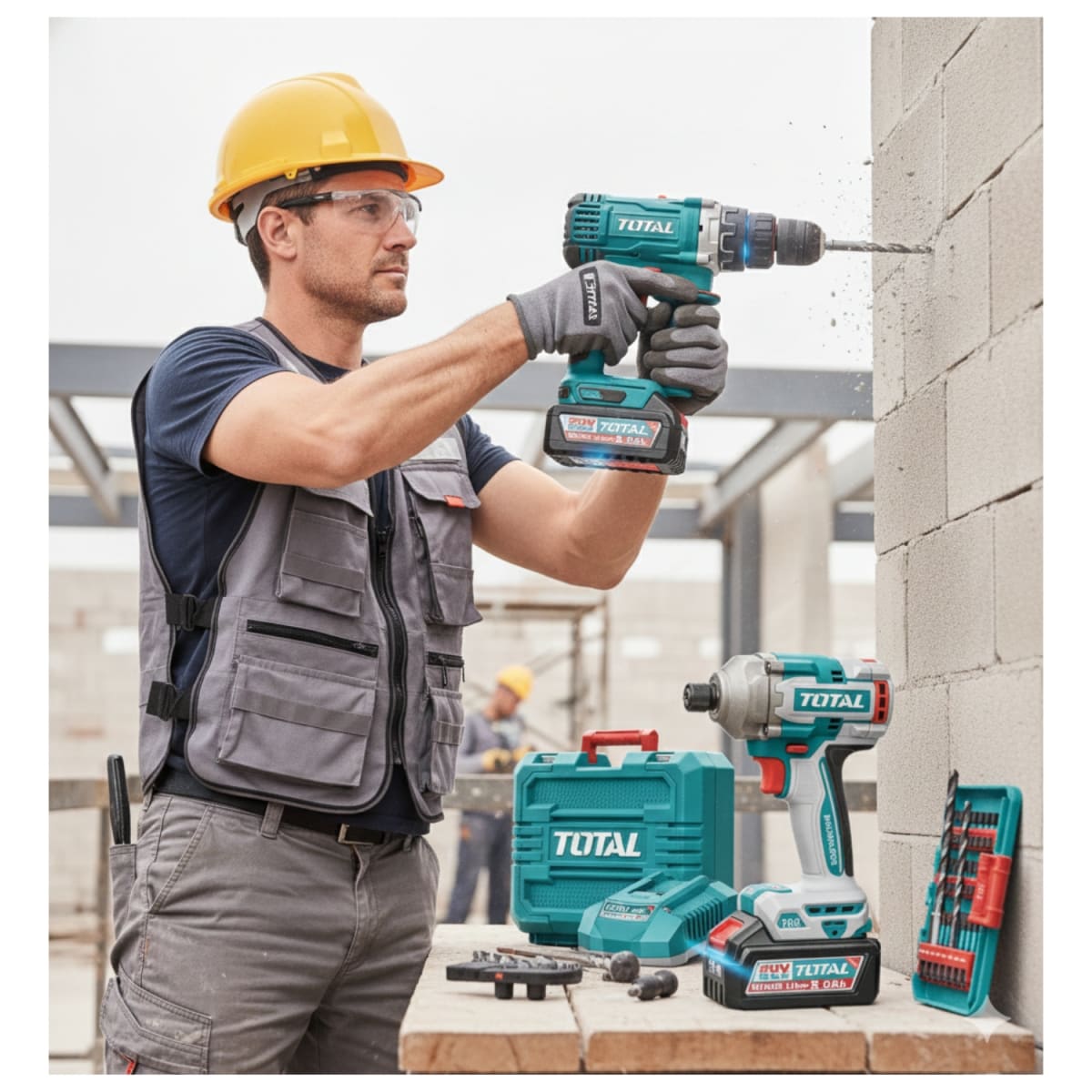 Combo 3 en 1 Taladro 96nm + Destornillador de Impacto 285nm + Rotomartillo 4.5j 20v Total4