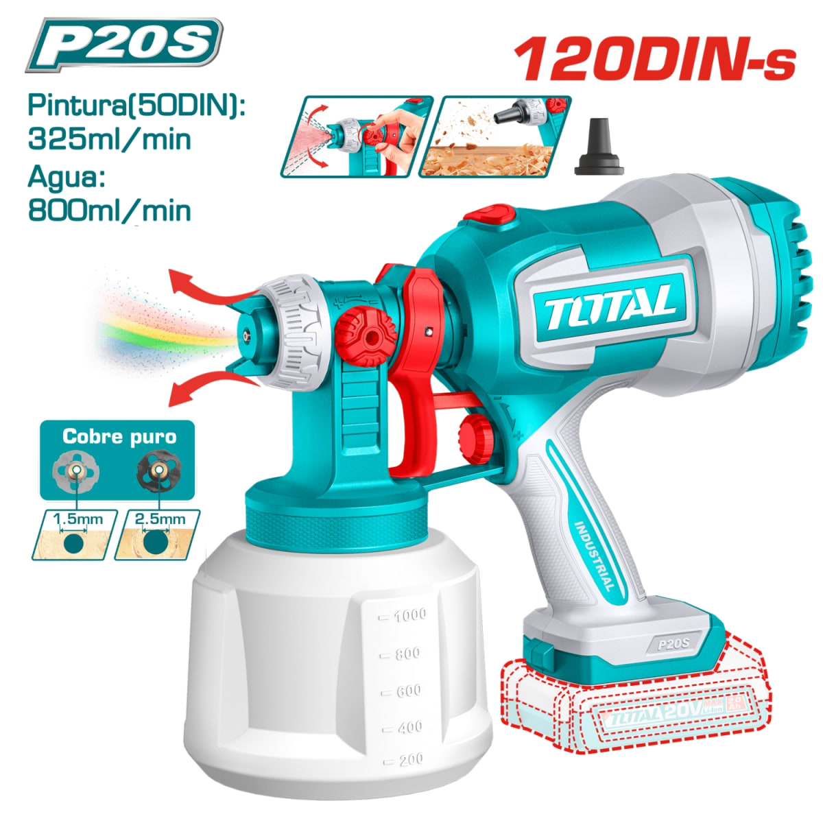 Combo 4 en 1 Amoladora 1000w + Pulidora + Pistola de Pintar + Lijadora 20v Total4