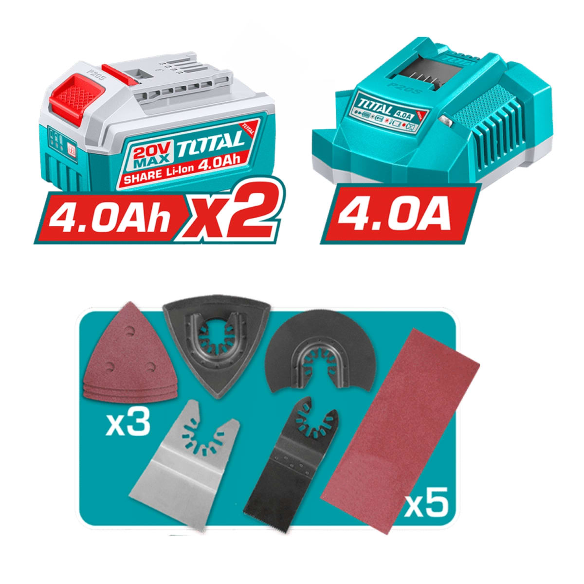 Combo 3 en 1 Sierra Circular 5 1/2'' + Herramienta Multi + Lijadora 20v Total5