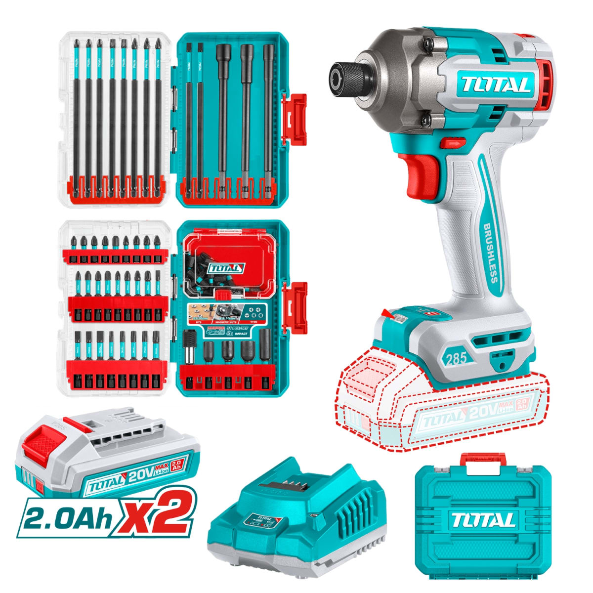 Atornillador de Impacto 285nm + Accesorios 13pcs Total1