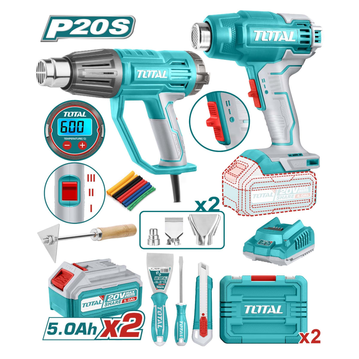 Combo de Pistola de calor digital + Pistola de calor 20v TOTAL2