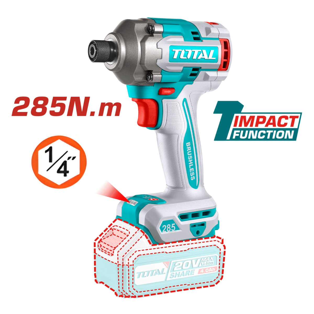 Taladro percutor 86nm + atornillador de impacto 285nm y sopladora Total2