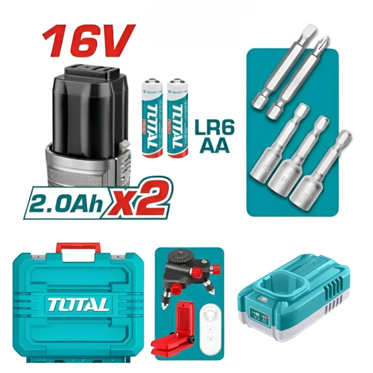 Nivel laser 12 lineas + atornillador de impacto y medidor laser Total6