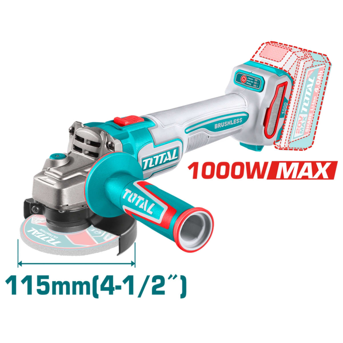 Combo taladro 66nm + Amoladora + sopladora + linterna 20V Total3
