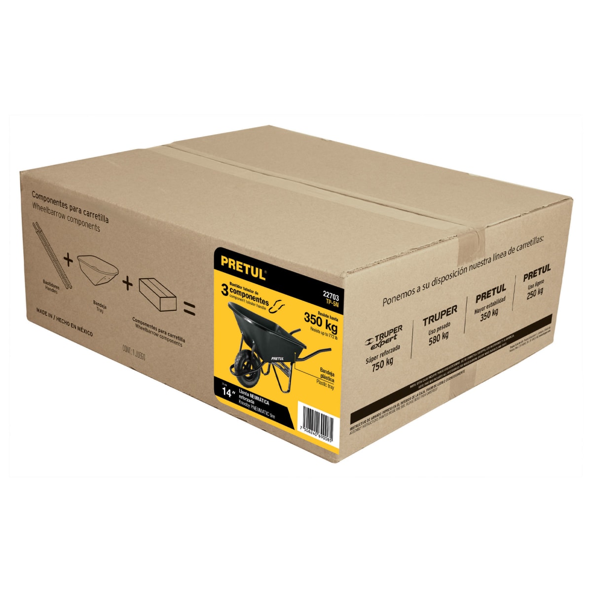 Carretilla concha plástica 5 ft3 Neumática b/tubular Pretul6