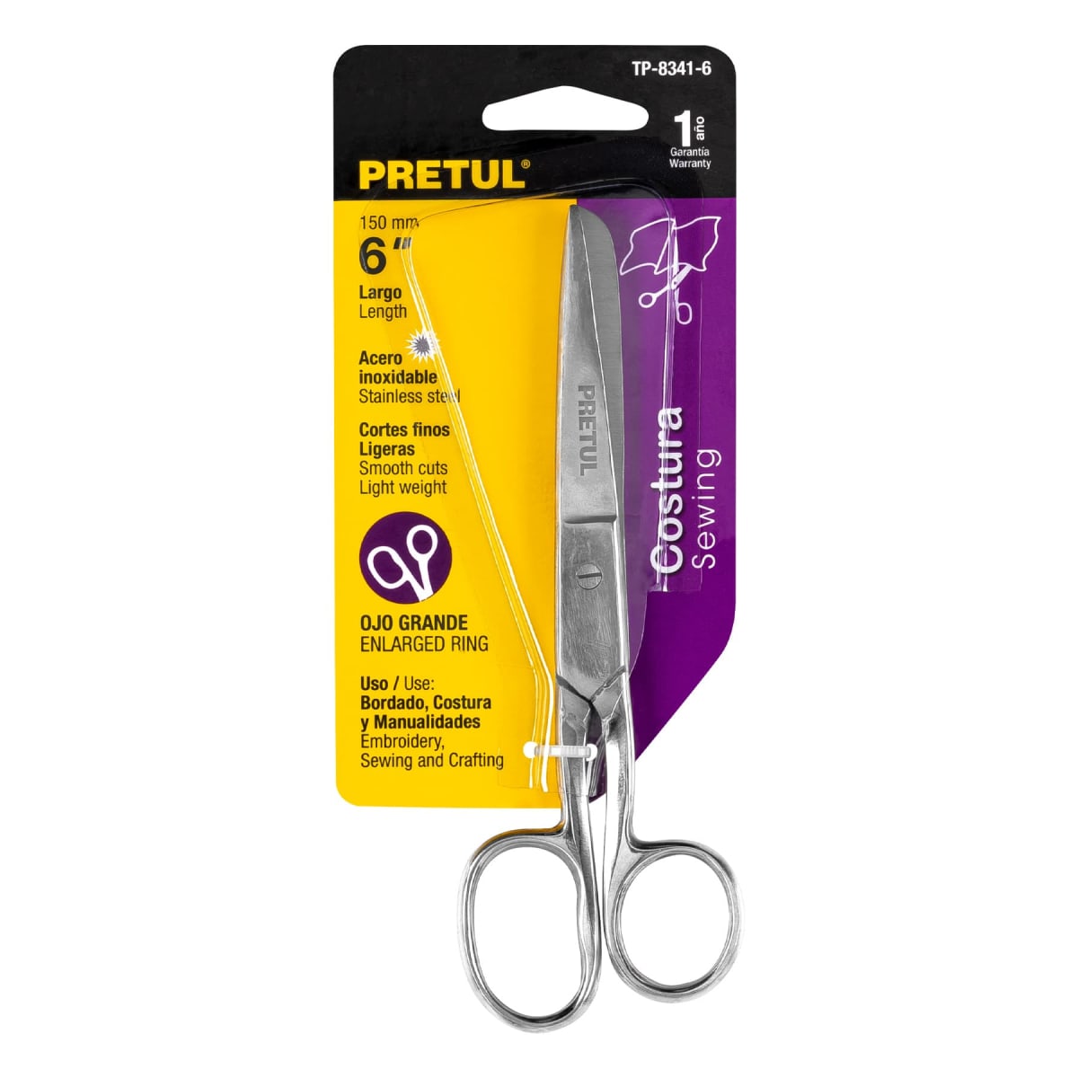 Tijera 6'' ojo grande acero inoxidable para costura Pretul4