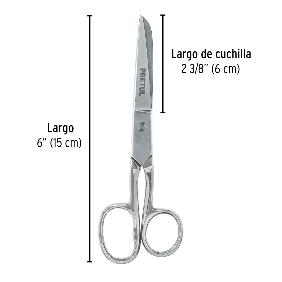 Tijera 6'' ojo grande acero inoxidable para costura Pretul3