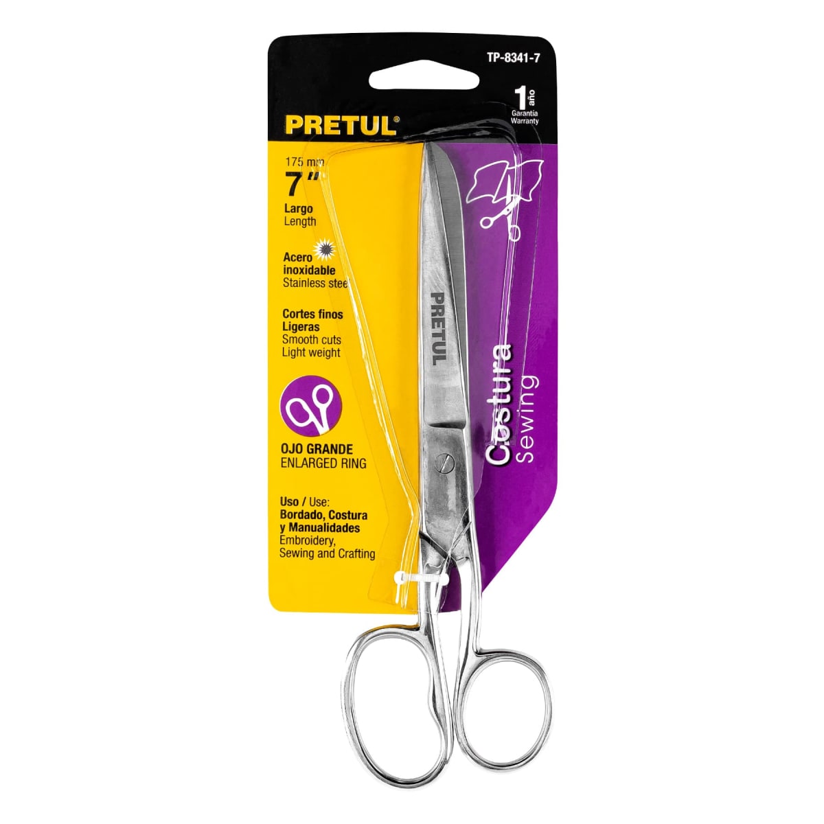 Tijera 7´´ ojo grande acero inoxidable para costura, Pretul4