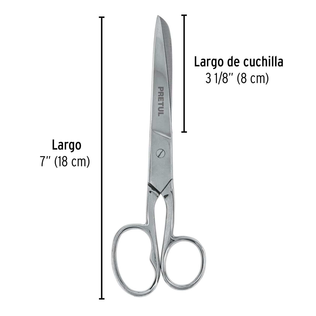 Tijera 7´´ ojo grande acero inoxidable para costura, Pretul3