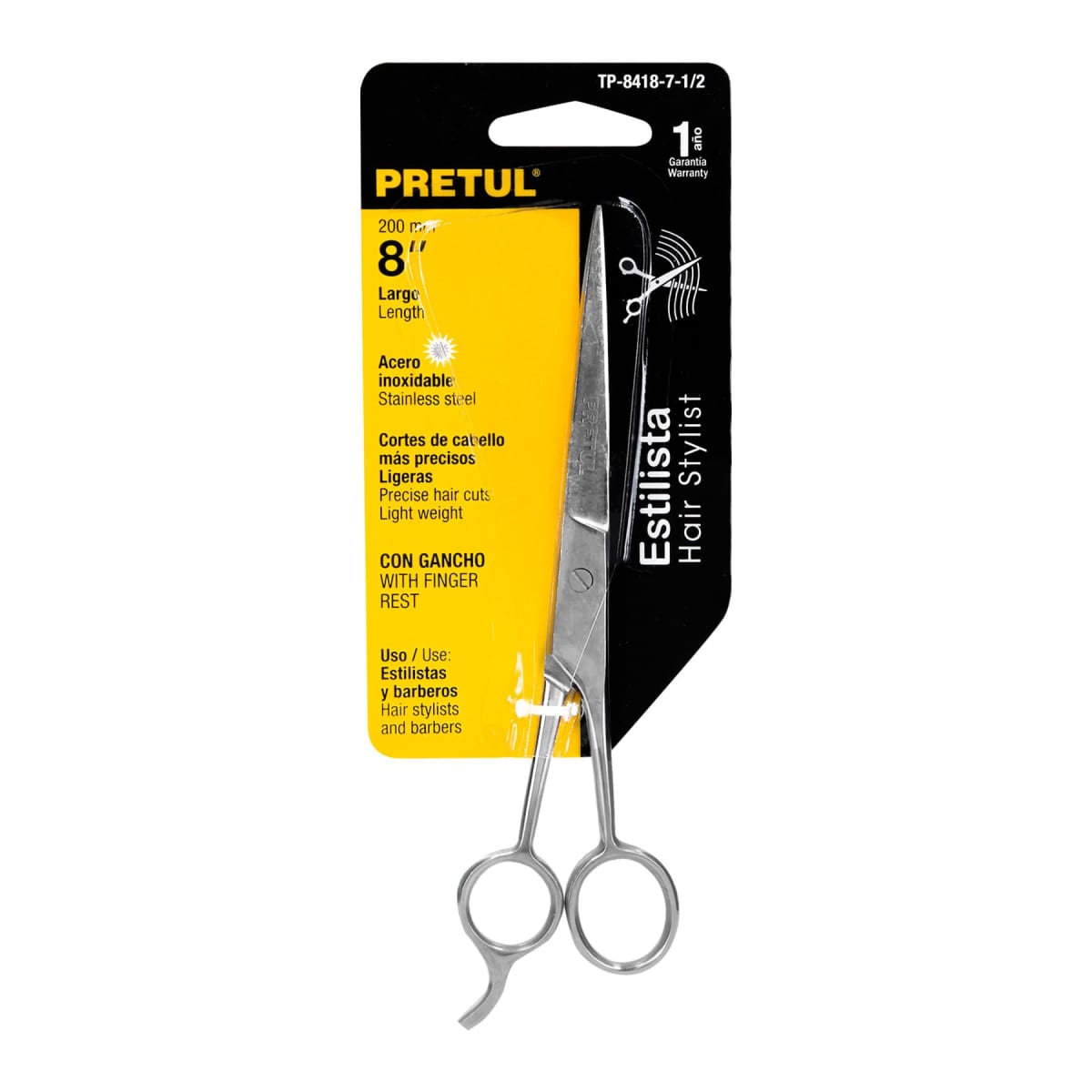 Tijera 7-1/2´´ acero inox con gancho para estilista, Pretul4