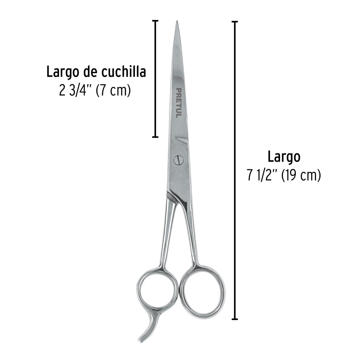 Tijera 7-1/2´´ acero inox con gancho para estilista, Pretul3