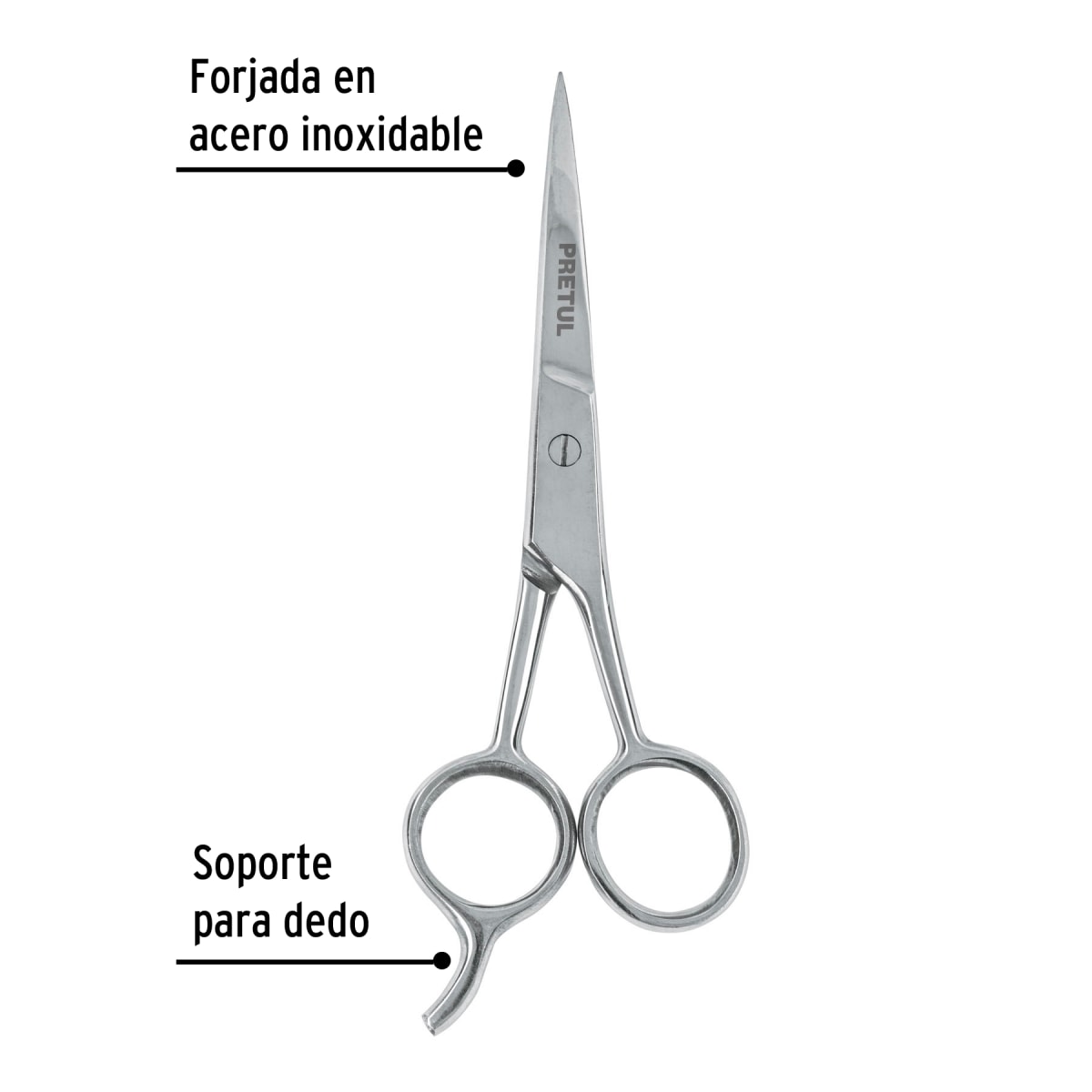 Tijera 5 1/2'' acero inoxidable con gancho para estilista Pretul2