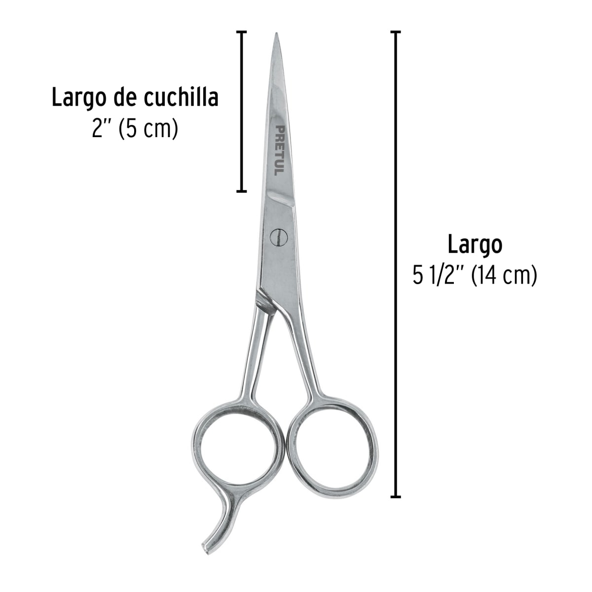 Tijera 5 1/2'' acero inoxidable con gancho para estilista Pretul3