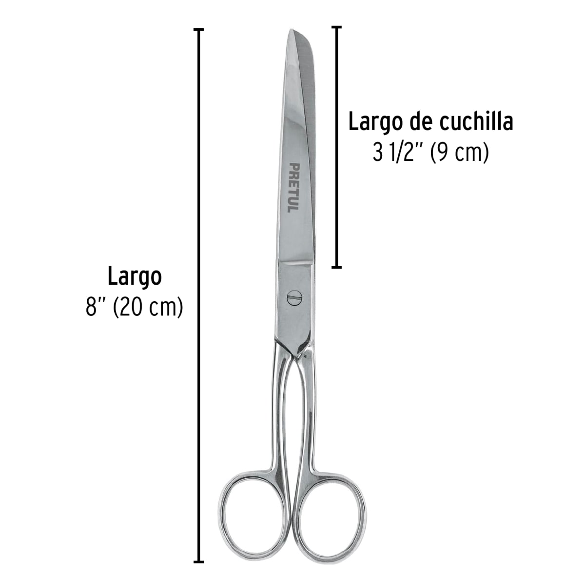 Tijera 8´´ de acero inoxidable para costura, Pretul3