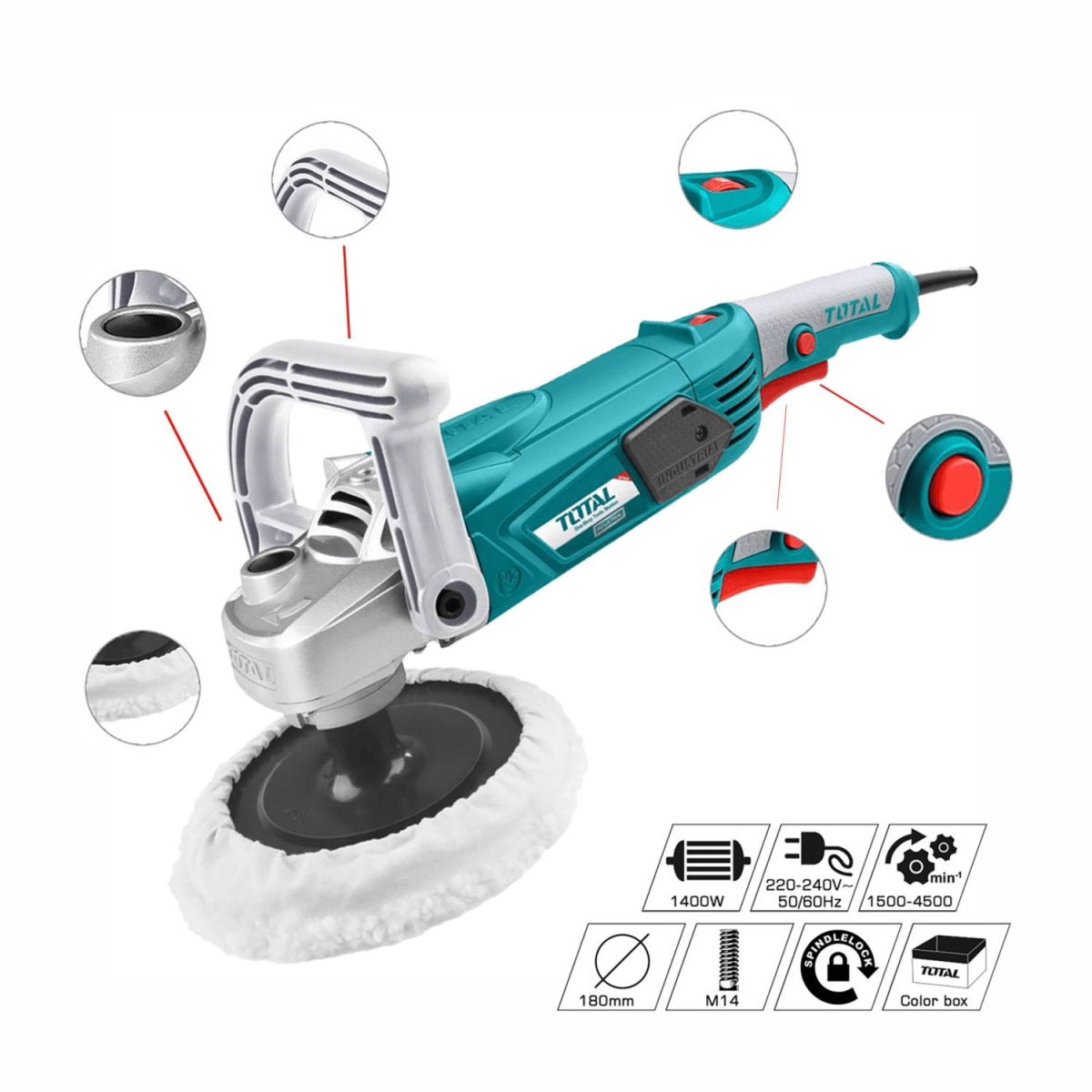 Pulidora angular 1400w 7 velocidades Industrial Total2