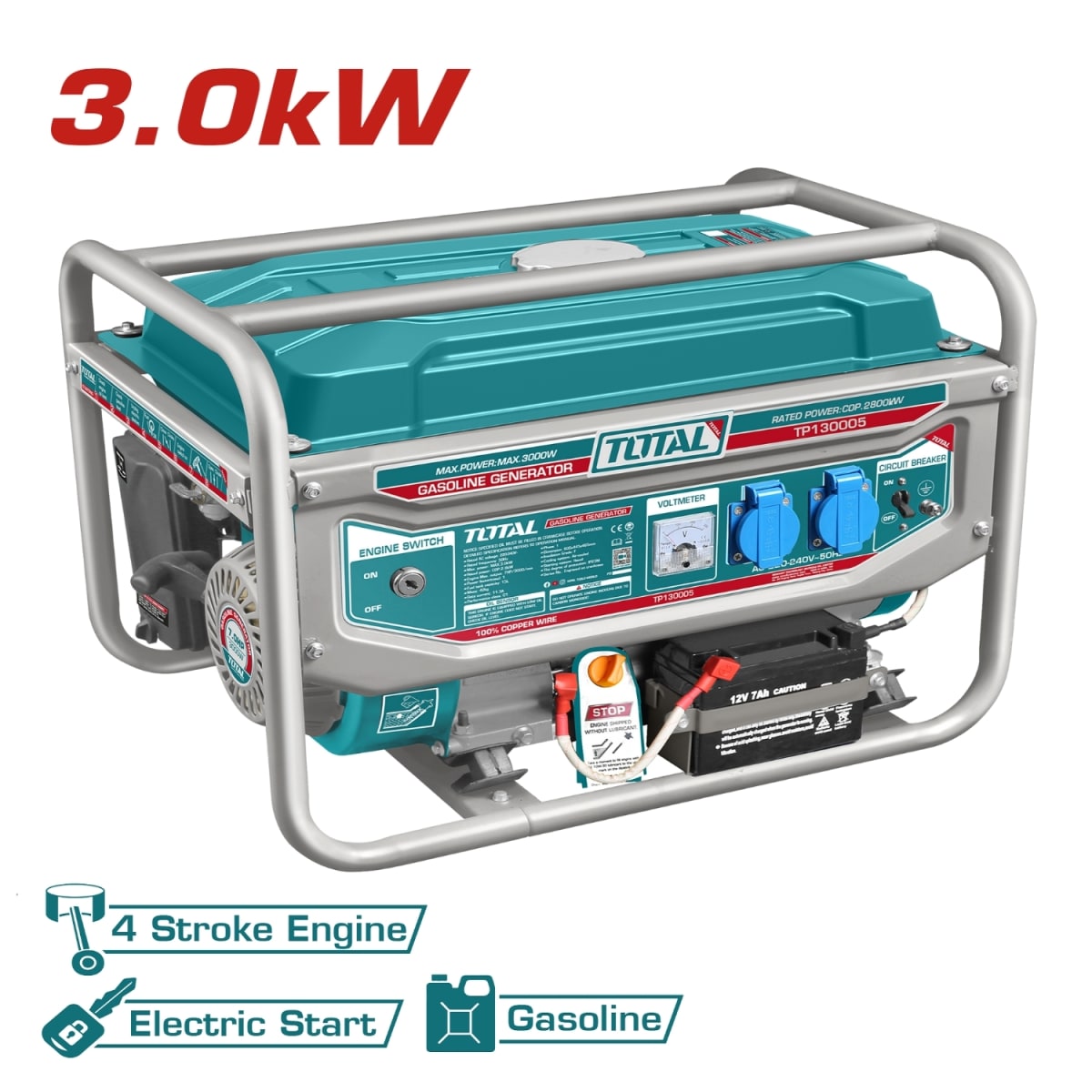 Generador gasolinero 3000w con arrancador eléctrico Industrial Total3