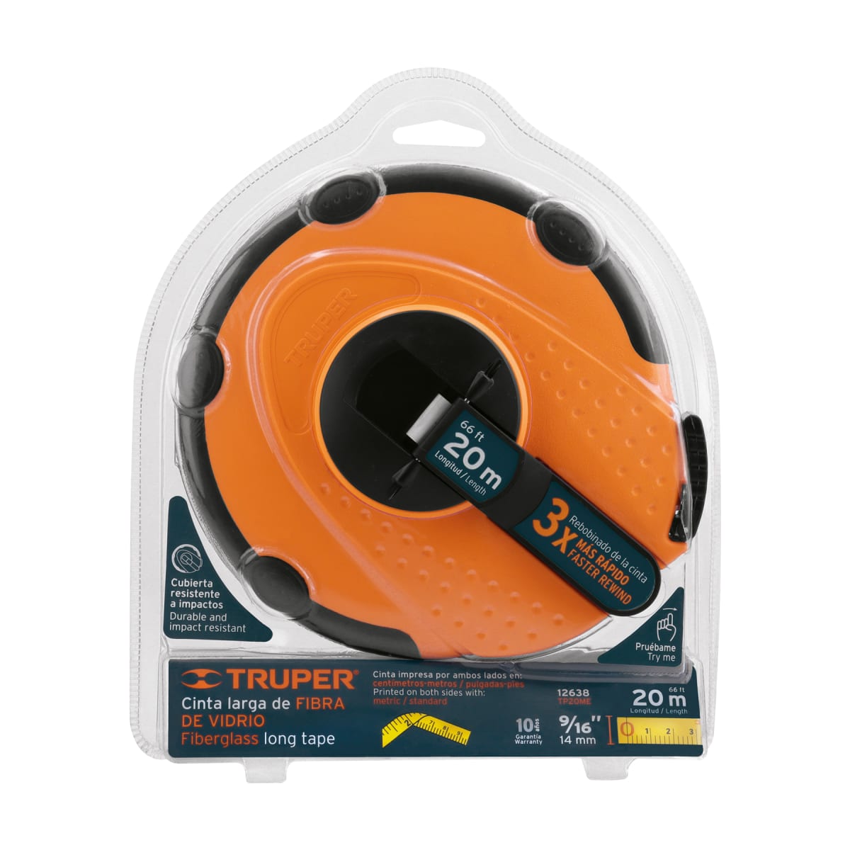 Wincha de fibra de vidrio de 20 m carcasa plástica Truper5