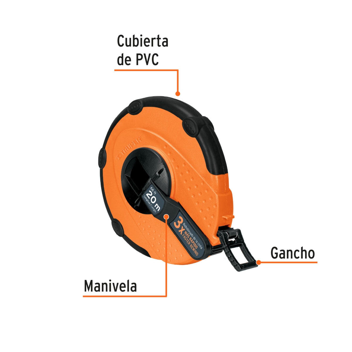 Wincha de fibra de vidrio de 20 m carcasa plástica Truper2